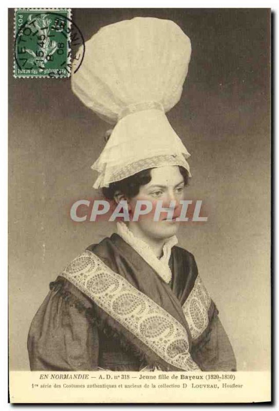 Postcard Old Lady in Bayeux in Normandy Folklore Costume Cap