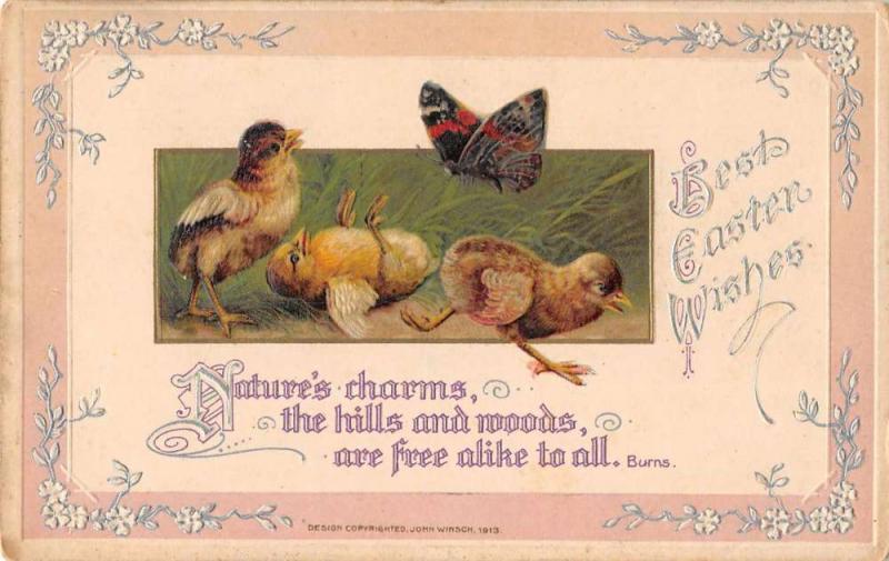 Best Easter Wishes chicks butterfly embosses antique pc Z25104