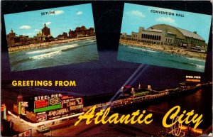 New Jersey Greetings From Atlantic City Showing Skyline & Convenyion Hall 1965