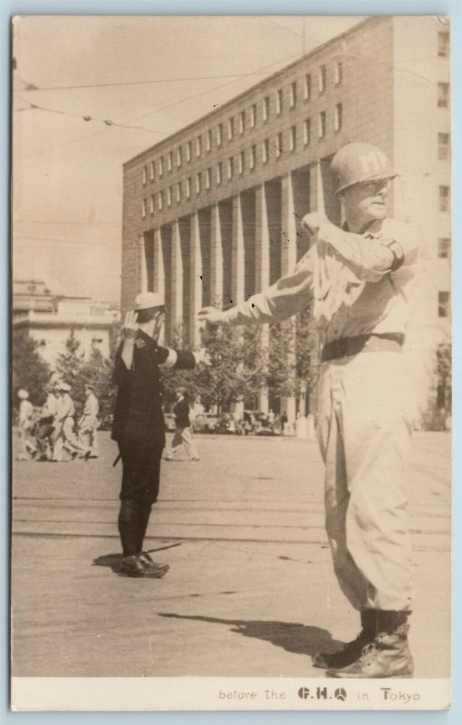  Postcard Photo US Military Police & Japan Police Occupation 1946 Tokyo RPPC T2