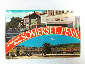 Greetings from Somerset PA, Turnpike Interchange, Main Street, Vintage Postcard