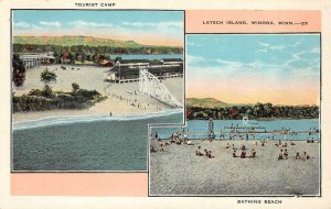 Tourist Camp & Bathing Beach LATSCH ISLAND Winona, MN c1920s Vintage Postcard