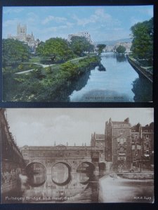 Somerset 2 x BATH Pultney Bridge & Weir / Bath Abbey & River - Old Postcard