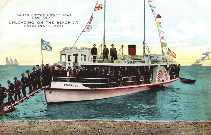 Vintage Postcard Glass Bottom Boat "Empress" Unloading Catalina Island