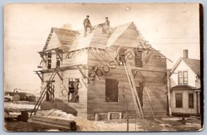 K50/ Interesting RPPC Postcard c1910 Americana House Construction Men 24