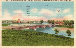 VINTAGE POSTCARD COLUMBIA AVENUE BRIDGE MUNICIPAL FILTRATION PLANT THREE RIVERS