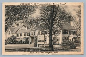 HINGHAM MA COUNTRY FARE RESTAURANT ADVERTISING 1951 VINTAGE POSTCARD