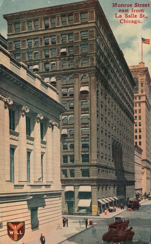 Vintage Postcard 1912 Monroe Street Buildings East La Salle Chicago Illinois ILL