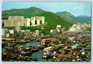Hong Kong Postcard Bird’s Eye View of Aberdeen with Floating Restaurant c1950's