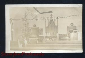 RPPC ELBA KANSAS CHURCH INTERIOR CHRISTMAS VINTAGE REAL PHOTO POSTCARD 1910