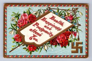 HEALTH HAPPINESS PROSPERITY INDIAN SWASTIKA WAVERLY WEST VIRGINIA POSTCARD 1913