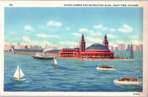 Outer Harbor and Recreation Building Navy Pier Chicago Illinois Postcard