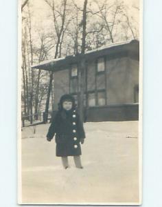 Pre-1918 rppc fashion CHILD IN BLACK WINTER COAT WITH BIG WHITE BUTTONS HM0178