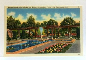 Hagerstown MD Pangborn Public Park Formal Garden Fountain Pergola Postcard 