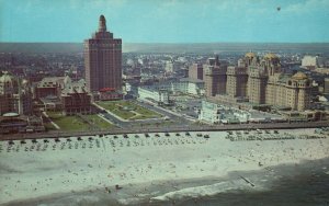 Vintage Postcard Aerial View Beach Resorts Famed Hotels Atlantic City New Jersey