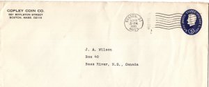 US Postal Stationery, 5 Cent Envelope, Used 1963, Copley Coin, Massachusetts