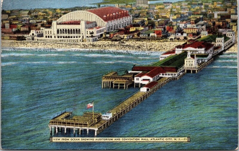 Auditorium Convention Hall Atlantic City New Jersey Aerial View Flags Postcard 