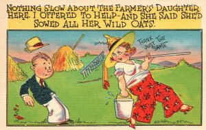 Vintage Postcard 1930s Humor Sexy Nothing Slow about the Farmers Daughter Comic