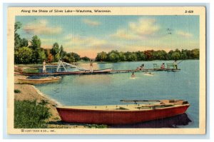 1944 Along the Shore of Silver Lake Wautoma WI Vintage Posted Postcard