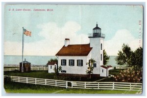 Escanaba Michigan MI Postcard View Of US Light House 1909 Posted Antique