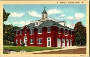 Postcard Municipal Building Laurel Delaware DE Linen KF7
