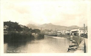 RPPC Postcard Hawaii 1930s River Street Honolulu 23-8926