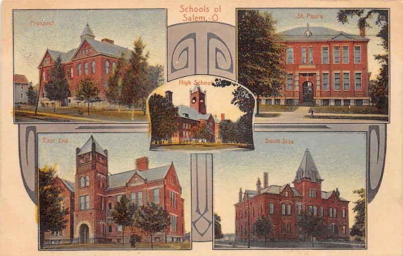 E84/ Salem Columbiana Co Ohio Postcard  c1910 Schools Salem St Pauls Prospect 5