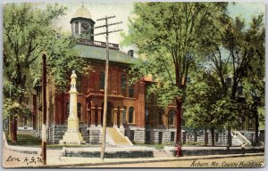 1910's County Building Auburn Maine ME Monument Staircase Entrance Hall Postcard