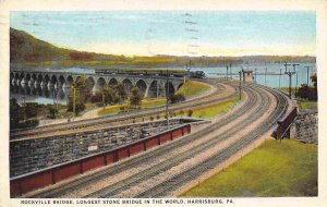 Rockville Stone Bridge Railroad Train Harrisburg Pennsylvania 1924 postcard