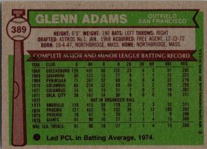 1976 Topps Baseball Card Glenn Adams San Francisco Giants sk13443