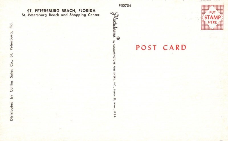 Vintage Postcard Beach and Shopping Center St. Petersburg Florida Colourpicture