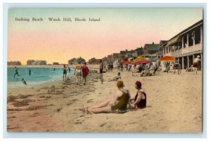 1909 Bathing Beach, Watch Hill Rhode Island RI Handcolored Antique Postcard