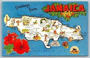 Jamaica West Indies   Greetings Map   Postcard