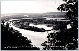 Wisconsin and Mississippi River Meet Prairie Du Chen Wis. RPPC Photo Postcard