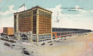 CHICAGO IL~LA SALLE STREET RAILROAD DEPOT-TROLLEYS~1909 POSTCARD
