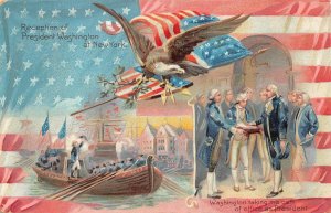 WASHINGTON AT NEW YORK INAUGURATION EMBOSSED TUCK'S PATRIOTIC POSTCARD 1908 129