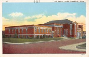 Greenville Texas First Baptist Church Street View Antique Postcard K65348