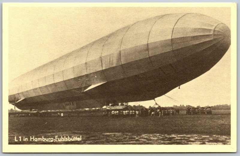 Vtg Zeppelin Airship L1 in Hamburg Fuhlabuttel Germany Postcard