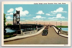 Bath Maine Carlton Bridge Across Kennebec River ME Postcard E31