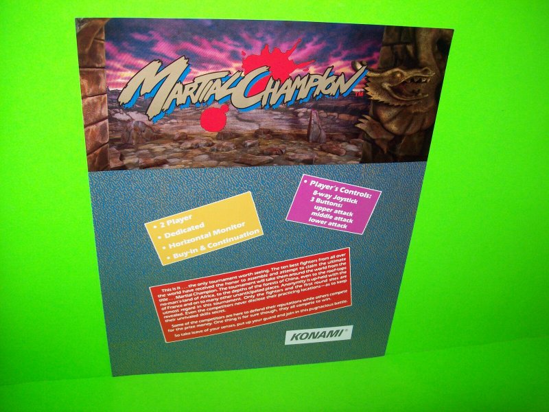 MARTIAL CHAMPION 1993 ORIGINAL VIDEO ARCADE GAME FLYER Vintage Retro Promo Art