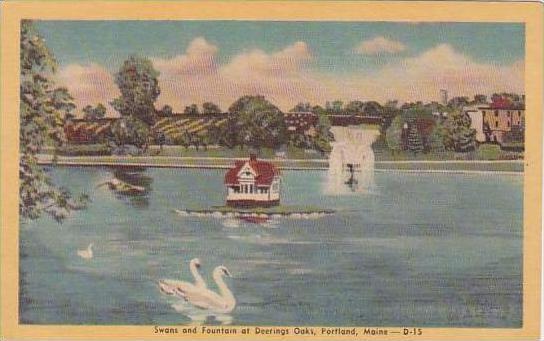 Maine Portland Swans And Fountain At Deerings Oaks