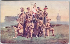 United We Stand Soldiers Canada Great Britain Australia NZ India Postcard H80