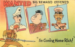 WWII Linen Propaganda Postcard Hitler Mussolini Hirohito Wanted Posters