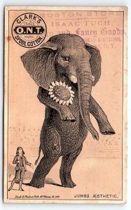 c1880 CLARK'S O.N.T. SPOOL COTTON ANTHROPORPHIC ELEPHANT JUMBO TRADE CARD P1973