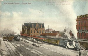 Lincoln NE Burlington RR Train Station Depot c1910 Postcard