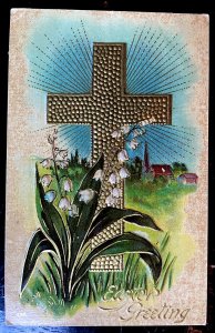 Vintage Victorian Postcard 1901-1910 Easter Greeting - Cross, Lily of the Valley