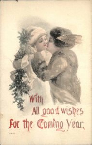 G&B New Year Mother and Child c1910 Vintage Postcard