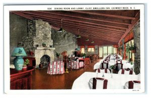 CHIMNEY ROCK, NC ~ Dining Room & Lobby CLIFF DWELLERS INN ca 1920s-30s Postcard