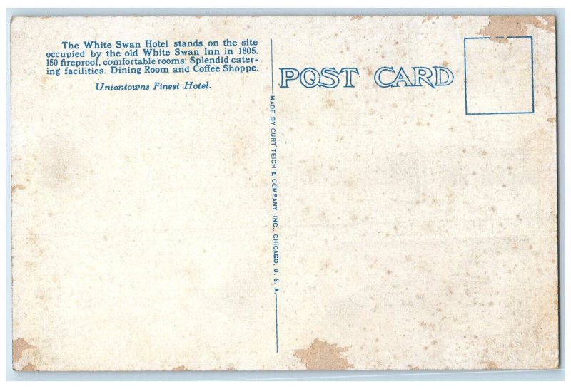 c1920's White Swan Hotel On The National Highway Uniontown PA Postcard United States