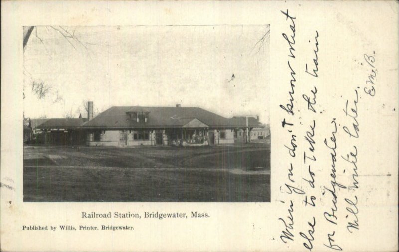 Bridgewater MA RR Train Station Depot 1906 Used Postcard